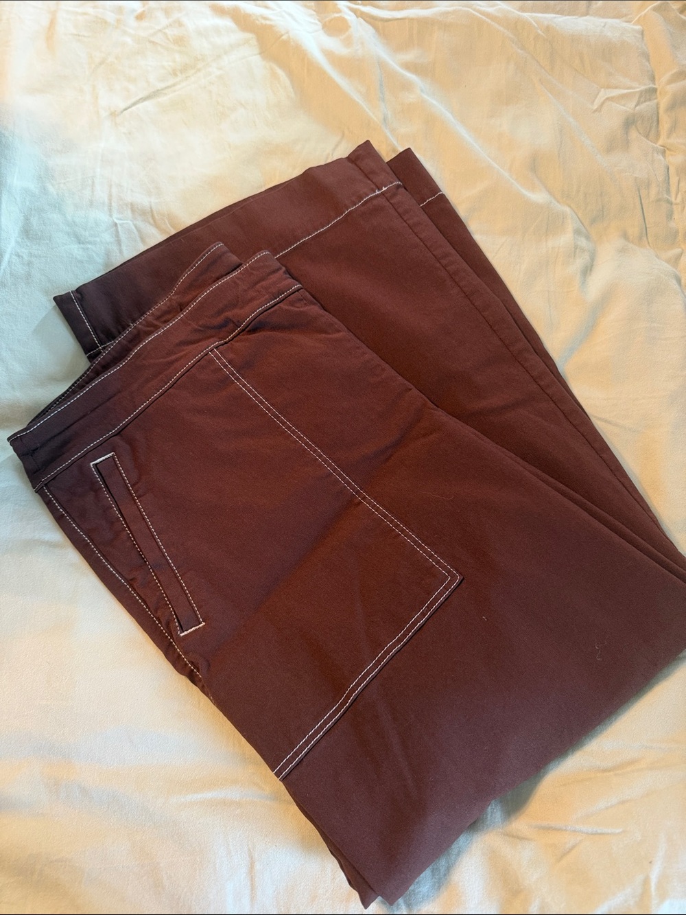 Chico's Wide-Leg Pants in Deep Brown with White Stitching
